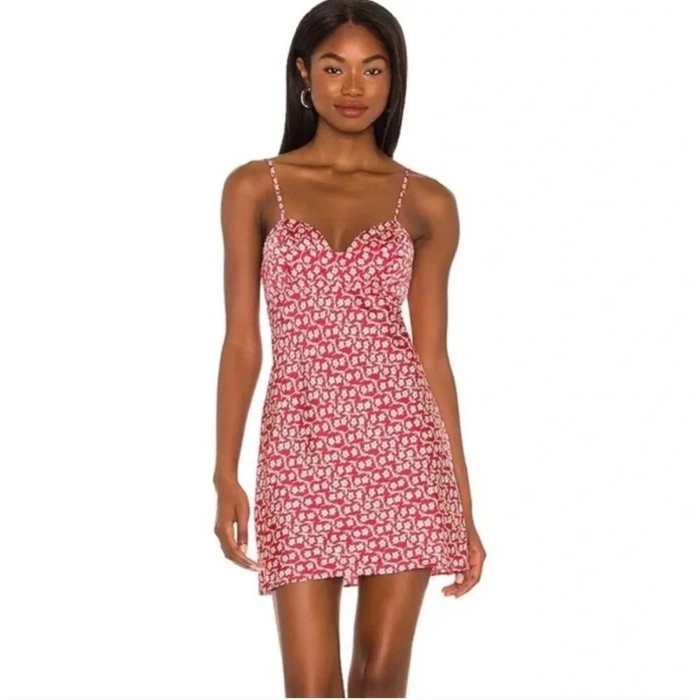 Free People On Our Radar Mini Slip Dress Red Floral Satin XS Intimately Boho